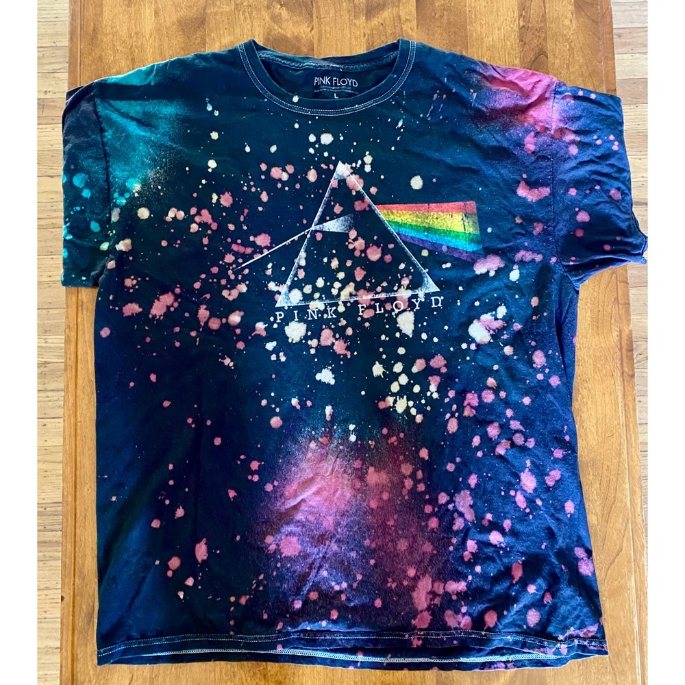 Pink Floyd Graphic T-Shirt Bleach Dye Band Tee Rock Music Large VGUC